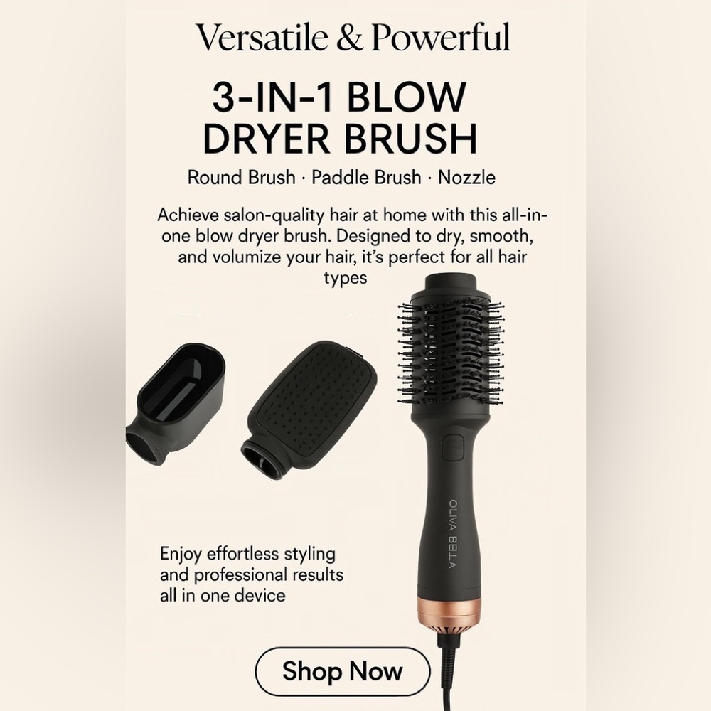 3IN1 Blowdryer hot brush, paddle brush dryer nozzle